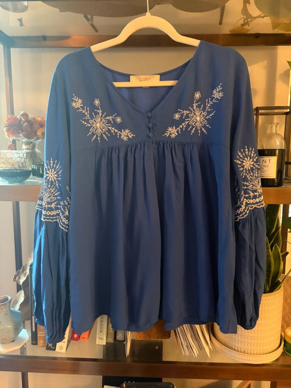 LOFT Embroidered Peasant Blouse